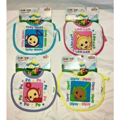 NIP - Teletubbies Applique Bibs Tie Neck Washable Birth to 6months