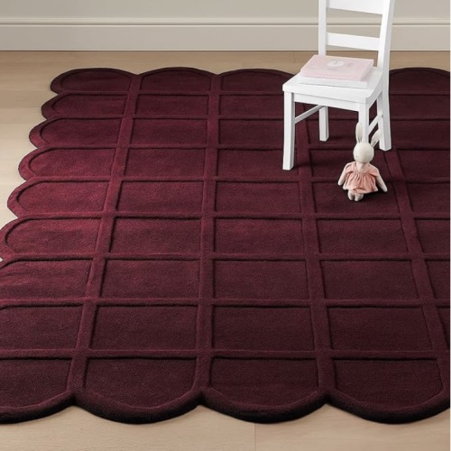 Scallop Shaped Luxury Handmade Wool, Hand-Tufted Premium Area Rug with Non-Slip Natural Cotton Backing for Living Room & Bedroom(Burgundy,6'x8',)