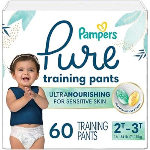 Pampers Pure Protection Training Underwear, Unisex, Size 2T3T, 60 Count, Premium, Hypoallergenic, Soft, Absorbent