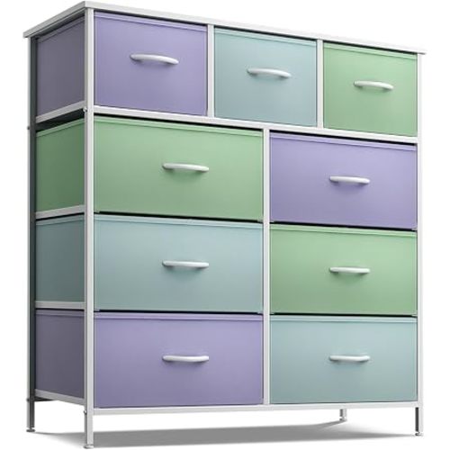 Sorbus Kids Dresser with 9 Drawers - Furniture Storage Chest Tower Unit for Bedroom, Hallway, Closet, Office Organization - Steel Frame, Wood Top, Fabric Bins (Pastel 2, Pastel)