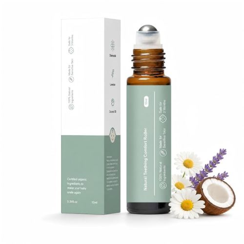 Teething Roller Botanical Care Oil Lavender Essential Oil, Chamomile and Coconut Oil, Roll Along Cheeks and Outer Jawline, Bedtime and Travel Use 1PC