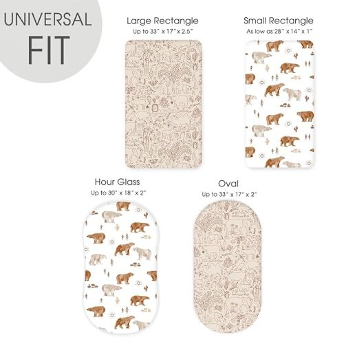 Stretch Ultra Soft Fitted Bassinet Sheet Set 2 Pack, Universal Fit for Bassinets Baby Cradle Moses Basket Oval Rectangle Mattress Safe and Snug, Stylish Bassinet Sheets of Sunny Bear Print - Zoo