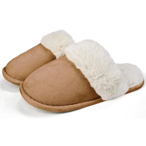 Women's Memory Foam Fuzzy Slippers Fluffy Plush Indoor Outdoor Non-Slip Thin Sole Winter House Shoes