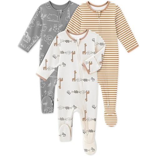 Baby Sleepers 3 Pack Cotton Pajamas for Newborn 0-3 3-6 6-9 Months Boys Girls Clothes Sleep 'N Play Footie PJs