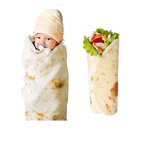 Burrito Swaddle Blanket for Baby | Multiple Sizes 36in 47in 60in 71in and 80in Wrap | Tortilla Blanket Novelty Food Taco Flannel Soft Throw
