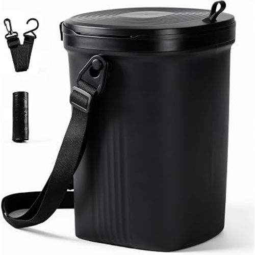 Trash Can for Car with Lid, Leakproof & 100% Silicone Can, 2 Gallon, Black