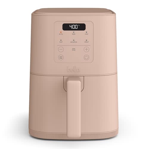 bella 4Qt Slim Air Fryer, Fits-anywhere™ Kitchenware, EverGood™ Ceramic Nonstick Coating, Adjustable Temperature, 6 Preset Cooking Options, 60 Min Auto Shutoff w Audible Tone, 3.3lb Capacity, Blossom