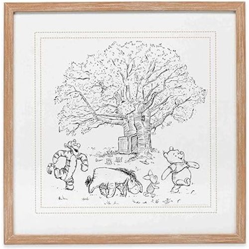 Disney Winnie the Pooh and Friends Sketched Scene Framed Wood Wall Decor - Large Vintage Winnie the Pooh Picture