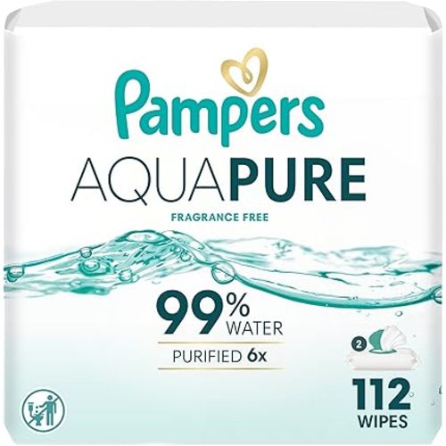 Pampers Aqua Pure Baby Wipes, 99% Water, Fragrance Free, Unscented, Water Based, Multi-Use, 896 Wipes Total (16X Flip-Top Packs) [Packaging May Vary]