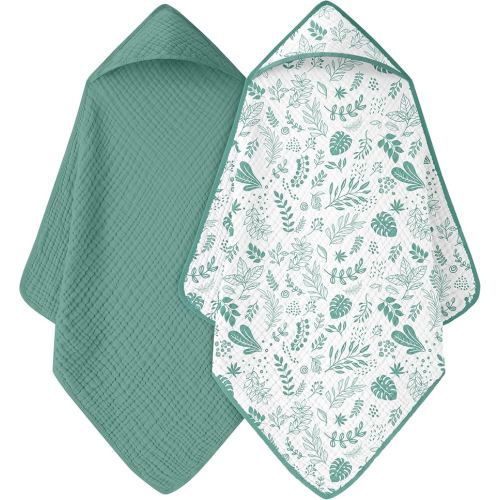 Baby Bath Towels, 100% Muslin Cotton Hooded Baby Towels for Newborn, 2 Pack Baby Towels with Hood for Infant Toddler and Kids, Large 32x32Inch, Soft and Absorbent