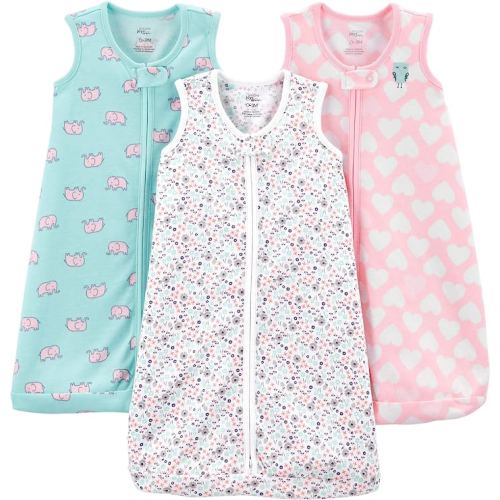 Simple Joys by Carter's Baby Girls' Cotton Sleeveless Sleepbag Wearable Blanket, Pack of 3 - Hearts/Floral