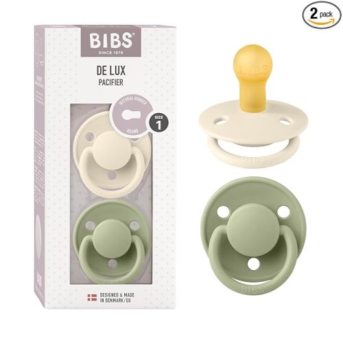 BIBS Pacifiers - De Lux Collection | BPA-Free Baby Pacifier | Made in Denmark | Set of 2 Ivory/Sage Color Premium Soothers | Size 0-6 Months