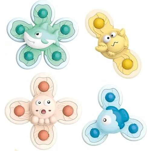 Yummy Baby 4PCS Suction Cup Spinner Toys for Girls and Boys Ages 18 Month+, Perfect for Birthday Gifts, Sensory Bath Toys for Toddlers (4 Pack) (Set 4)