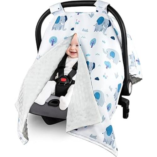 Metplus 2 in 1 Baby Car Seat Cover, Car Seat Canopy for Babies, Mom Multiuse Nursing Cover, Minky Baby Carrier Covers, Newborn Boy Girl, Peekaboo Opening