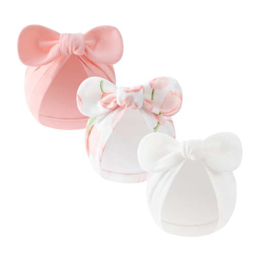 Dalrosia 3PCS Newborn Baby Girls Hats Hospital Hat Baby Cotton Beanie Infant Big Bow Hats for 0-6 Months
