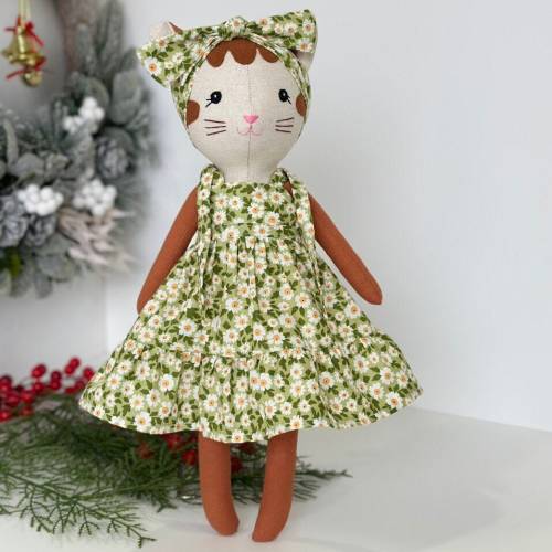 Handmade natural linen stuffed animal toys for children, handmade cat dolls Easter gifts