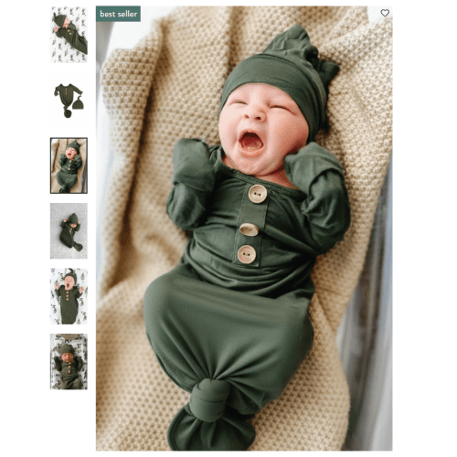 Solid Olive Bamboo Baby Knot Gown & Hat