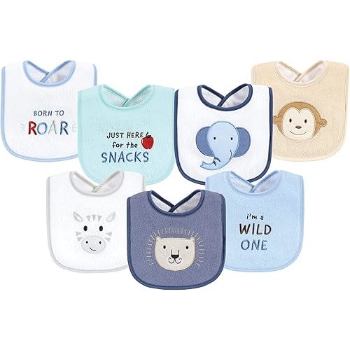 Hudson Baby Unisex Baby Cotton Terry Drooler Bibs with Fiber Filling, Wild One, One Size