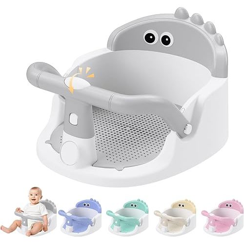Baby Bath Seat for Babies 6 Months & Up Sitting Up | 360° Stable Toddler Bath Chair with One-Touch Button | Baby Bath Tub Seat with Suction Cups | Open Design, Compact, Detachable, Non-Slip(Grey)