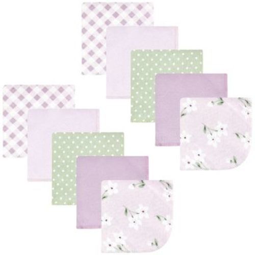 Hudson Baby Infant Girl Flannel Cotton Washcloths, Purple Dainty Floral 10 Pack, One Size