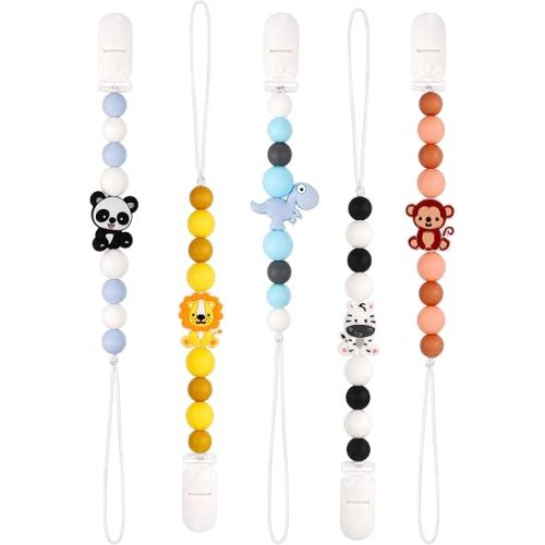 5 Pack Baby Pacifier Clips, 90° Foldable Clip with Gripping Ridges, Cute Cartoon Decor Pacifier Holders for Baby Boys & Girls (Multicolor 9)