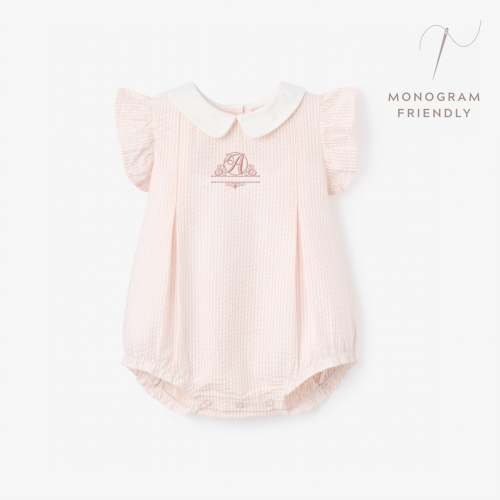 Pink Seersucker Collared Bubble