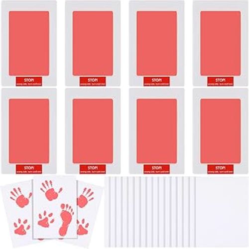 Jetec 8 Set Inkless Baby Footprint and Handprint Kit, Clean Touch Ink Pad for Baby Hand and Footprints, Dog Paw Print Kit with Ink Pads and Imprint Cards for Newborns Babies Pets Gifts (Pink)