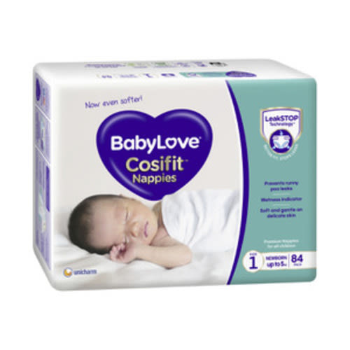 Babylove Cosifit Newborn Nappies Size 1 (up To 5kg) | 84 pack