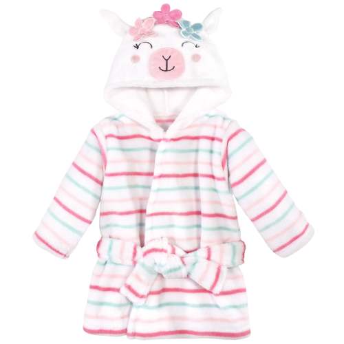 Hudson Baby Infant Girl Plush Animal Face Bathrobe, Flower Llama