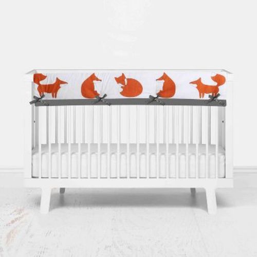 Bacati - Playful Fox Long Crib Rail Guard Cover Orange/Gray