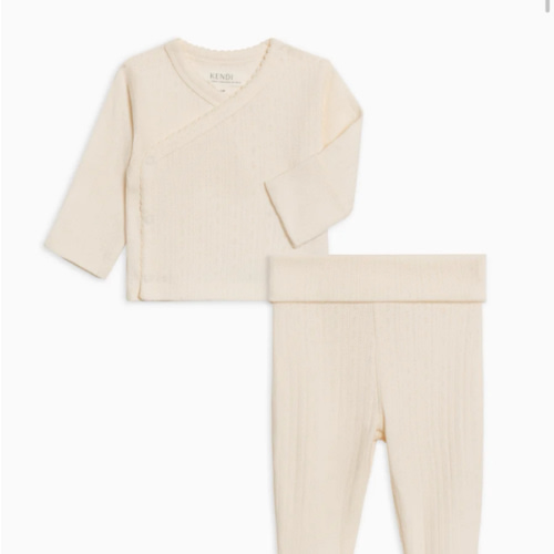 2-Piece Lacey Brushed Back Pointelle Kimono Top and Pant Set