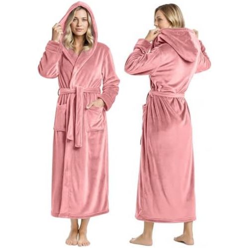 NY Threads Women's Fleece Hooded Bathrobe Plush Long Spa Robe, Medium