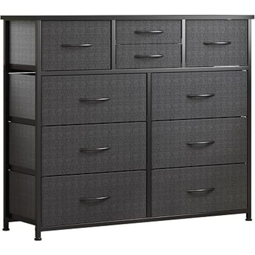LUMTOK 10 Drawers Dresser with Fabric Bins for Bedroom,Closets，Dark Gray