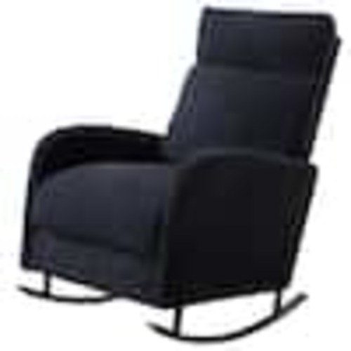 WONDER COMFORT Black Chenille Nursery Armchair Rocking Chair Set of 1 with Metal Legs with Side Pocket for Living Room TN-606-BK