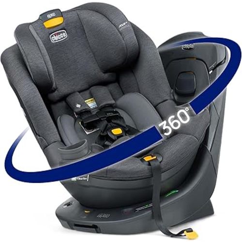 Chicco Fit360 ClearTex Rotating Convertible Car Seat with 360 Degree Rotation for Rear-Facing and Forward-Facing, LeverLock Self-Tensioning Lock System, Carbon/Grey