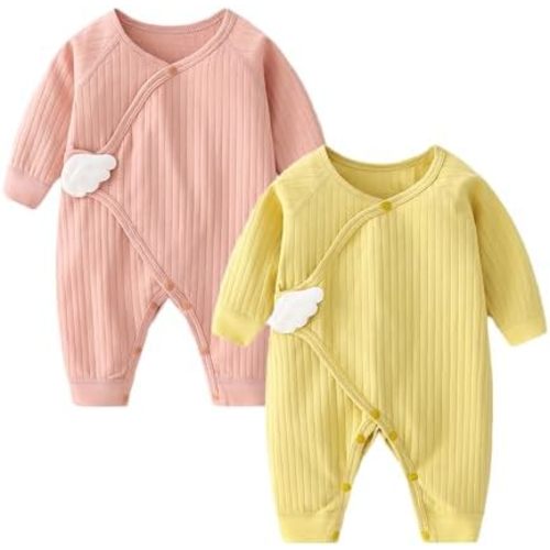Mameluco para recién nacido, traje unisex de algodón sólido, paquete de 2 mamelucos con botones para bebés, niños y niñas