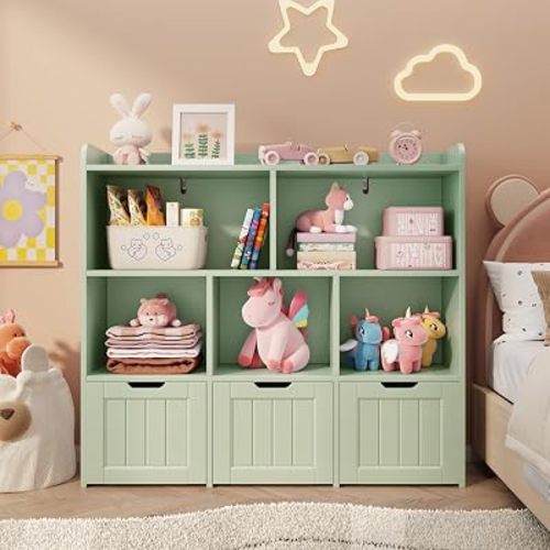 Gizoon Kids Toy Storage Organizer with 3 Drawers and 6 Open Shelves, Green