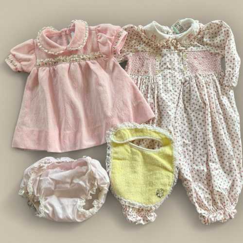 Vtg 80’s 90s Baby Girl Frilly Dress Diaper Cover Lot Size 6 Months Bubble Romper