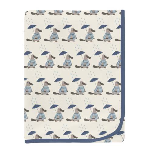Print Swaddling Blanket in Natural Rainy Day Platypus