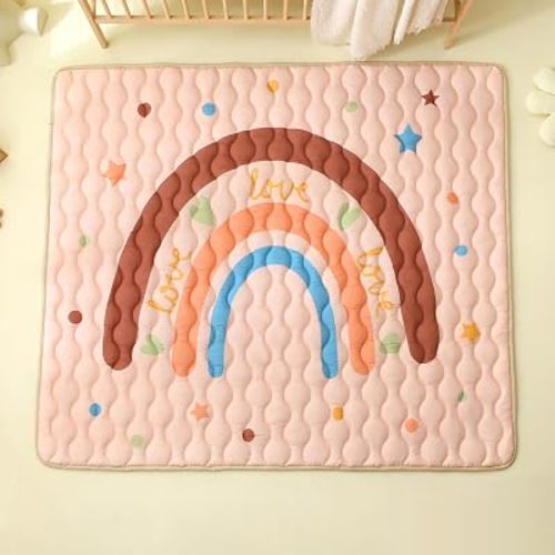 Viviland Baby Mats for Floor, 71x59 Inch Playpen Mat, Thicker & Large Soft Playmat for Baby and Toddlers Infants, Non-Slip & Machine Washable, Brown Rainbow