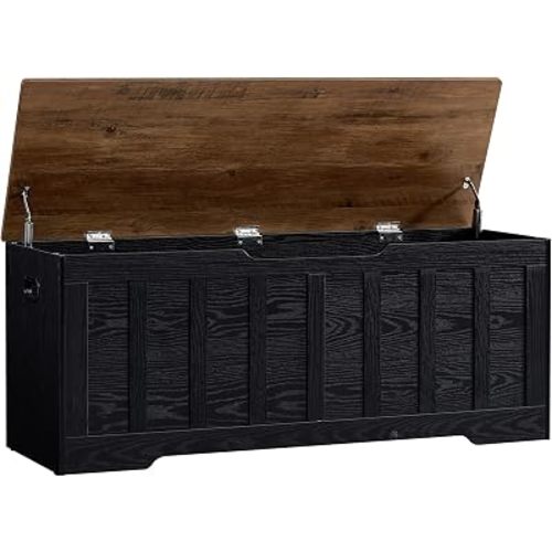 VANKILEY 47.2" Storage Chest Extra Large, Storage Bench.(Black+Brown)