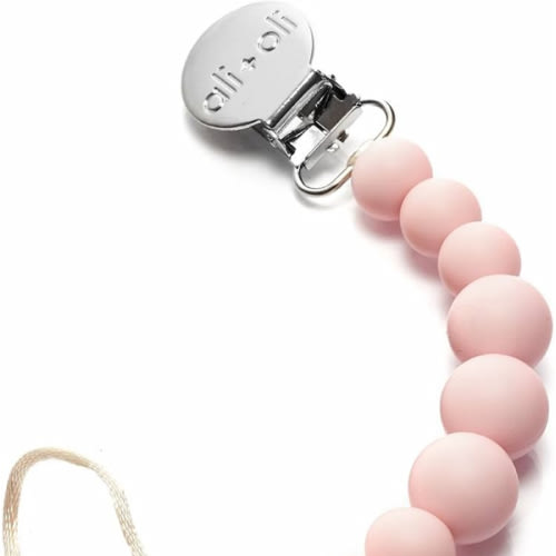 Ali+Oli Silicone Pacifier Clip for Baby (Pink) 100% Food-Grade BPA Free Newborn Pacifier Holder Infant Binky Clip for Baby Boy or Girl