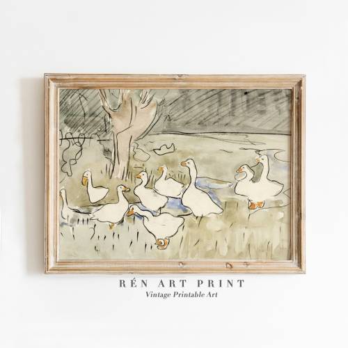 Vintage Duck Printable Wall Art | Antique geese Watercolor painting | Nursery Wall Decor | Animal Art Prints | Kids Room Wall Art