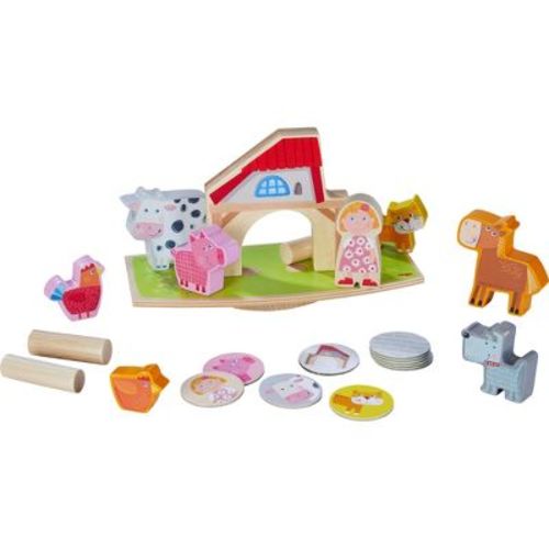 HABA Wooden Toddler Stacking Toys, On the Farm Balancing Game and Wooden Montessori Toys for Preschool Learning, Includes 12 Animal Figures
