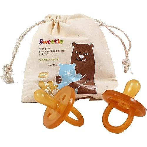 Sweetie Rubber Pacifier Natural Rubber Natural Rubber Pacifier with Symmetrical Nipple 2 Count (0-6 Month/Small)