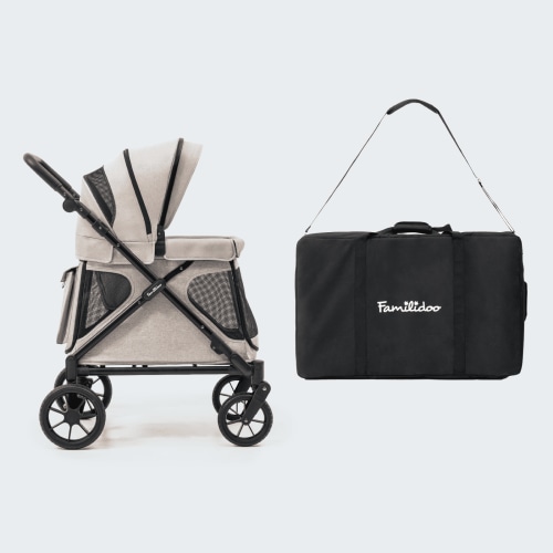 Familidoo Q1 2.0 Multi-Use Kids Wagon Stroller – Foldable, Lightweight & All-Terrain for Kids & Pets – Magnetic Safety Harness, Rain Cover and Travel Bag – Up to 132 lbs (Ash Rose)