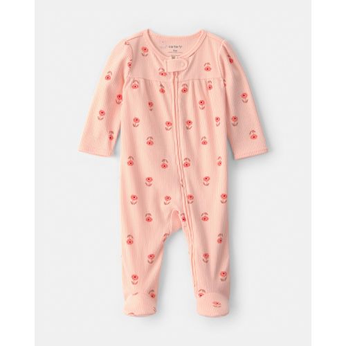 Baby Girl Floral 2-Way Zip Sleep & Play Pajama - Orange | Carter's, 6m, 9m or 12m