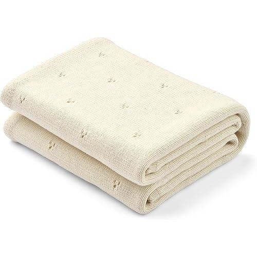 Organic Cotton Blanket 30" x 40" - Pointelle Knitted Baby Blankets for Boys and Girls - Light and Soft Blanket for Babies (Ivory)
