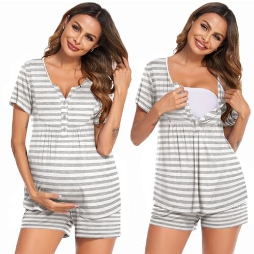 Ekouaer Women's Maternity Nursing Pajama Sets Short Sleeve Postpartum Pajamas Breastfeeding Pregnancy Clothes