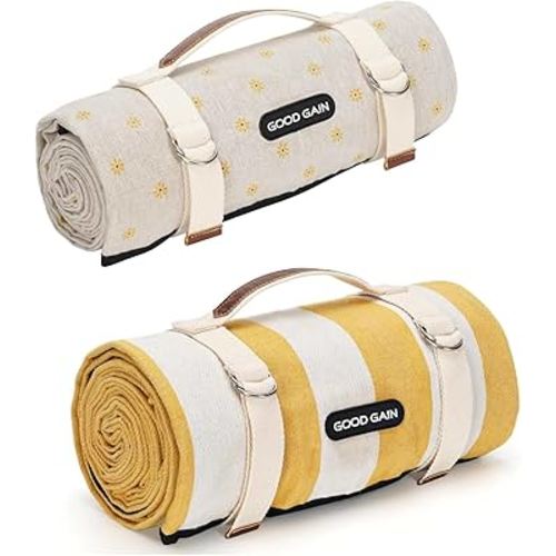 G GOOD GAIN Extra Large Picnic Outdoor Blankets with Carry Strap, Oversized 78"x57" Waterproof & Sand Proof Portable Camping Mat, Outdoor Beach Mat,Indoor